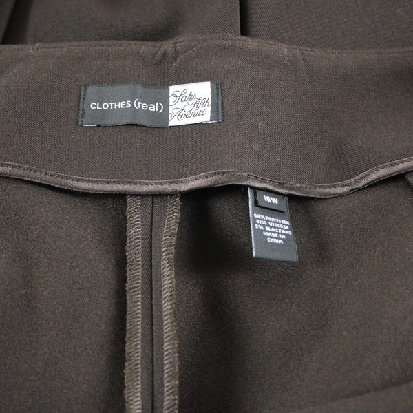 Saks Fifth NEW $178 Sz 16W X 31 Brown Side Zip Polyester Viscose Dress Pant