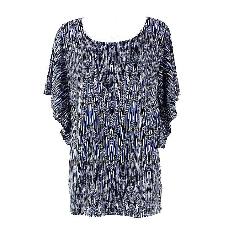 AGB Sz M Blue Black White Poly Blend Butterfly Sleeve Top