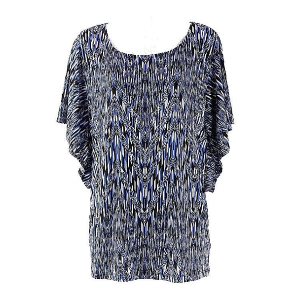 AGB Sz M Blue Black White Poly Blend Butterfly Sleeve Top