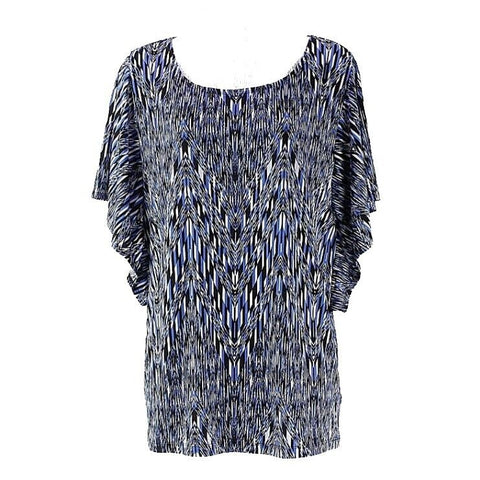 AGB Sz M Blue Black White Poly Blend Butterfly Sleeve Top