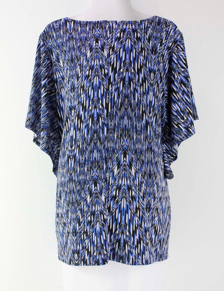 AGB Sz M Blue Black White Poly Blend Butterfly Sleeve Top