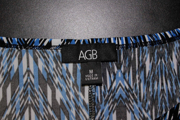 AGB Sz M Blue Black White Poly Blend Butterfly Sleeve Top