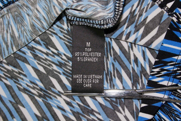 AGB Sz M Blue Black White Poly Blend Butterfly Sleeve Top