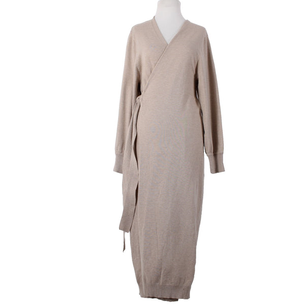 Exlura NEW Oatmeal Tan Knit Wool Blend Tie Wrap Belted Robe Dress