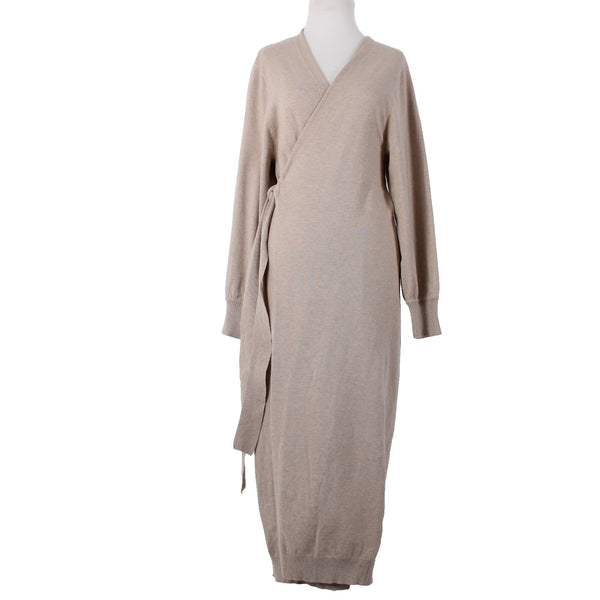 Exlura NEW Oatmeal Tan Knit Wool Blend Tie Wrap Belted Robe Dress