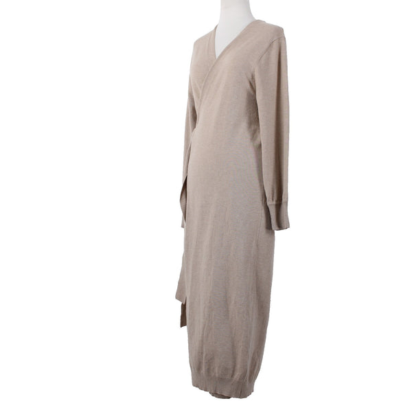 Exlura NEW Oatmeal Tan Knit Wool Blend Tie Wrap Belted Robe Dress