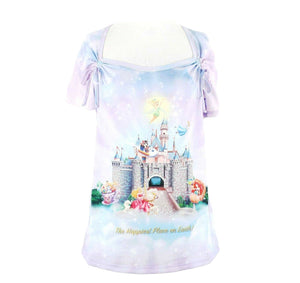 Disney NEW $30 Sz M Lavender Multi The Happiest Place On Earth! Poly Top