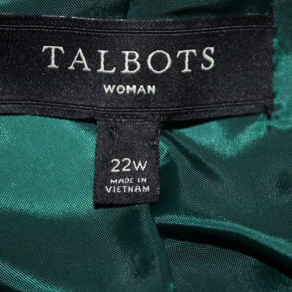 Talbots Jacket NWOT Sz 22W Green Velour Collared Pockets Cotton Polyester Jacket