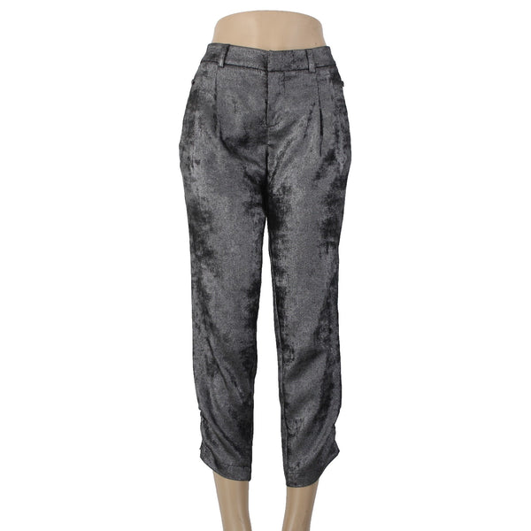 David Lerner Crop Pant Sz S x 26 Charcoal Black Silver Metallic 100% Poly Capri