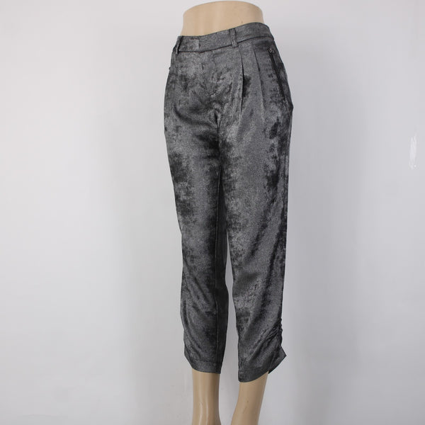 David Lerner Crop Pant Sz S x 26 Charcoal Black Silver Metallic 100% Poly Capri