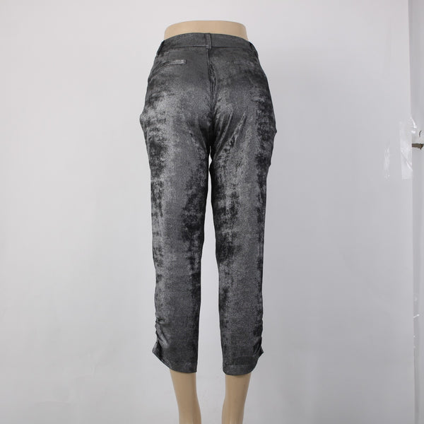 David Lerner Crop Pant Sz S x 26 Charcoal Black Silver Metallic 100% Poly Capri