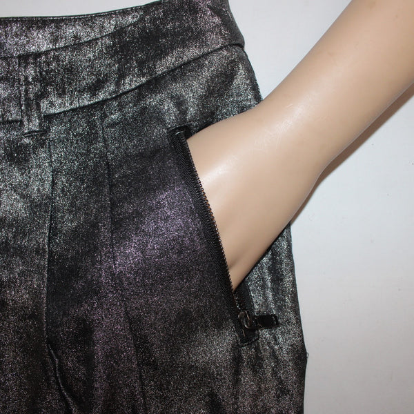 David Lerner Crop Pant Sz S x 26 Charcoal Black Silver Metallic 100% Poly Capri