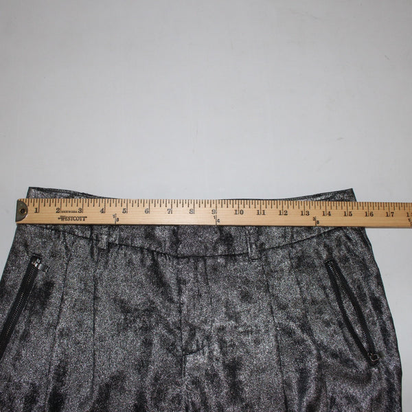 David Lerner Crop Pant Sz S x 26 Charcoal Black Silver Metallic 100% Poly Capri