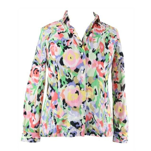 Liz Claiborne Sz 16 Pink Black Lime Multi Button Up 100% Cotton Top