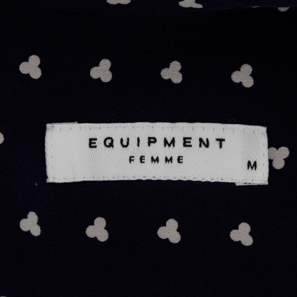 Equipment Femme Sz M Navy Blue Multi Pullover Button Tab Hi Lo Silk Top