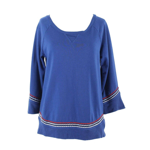 Lucky Lotus Lucky Brand Sz S Royal Blue Multi Pullover Cotton Blend Top
