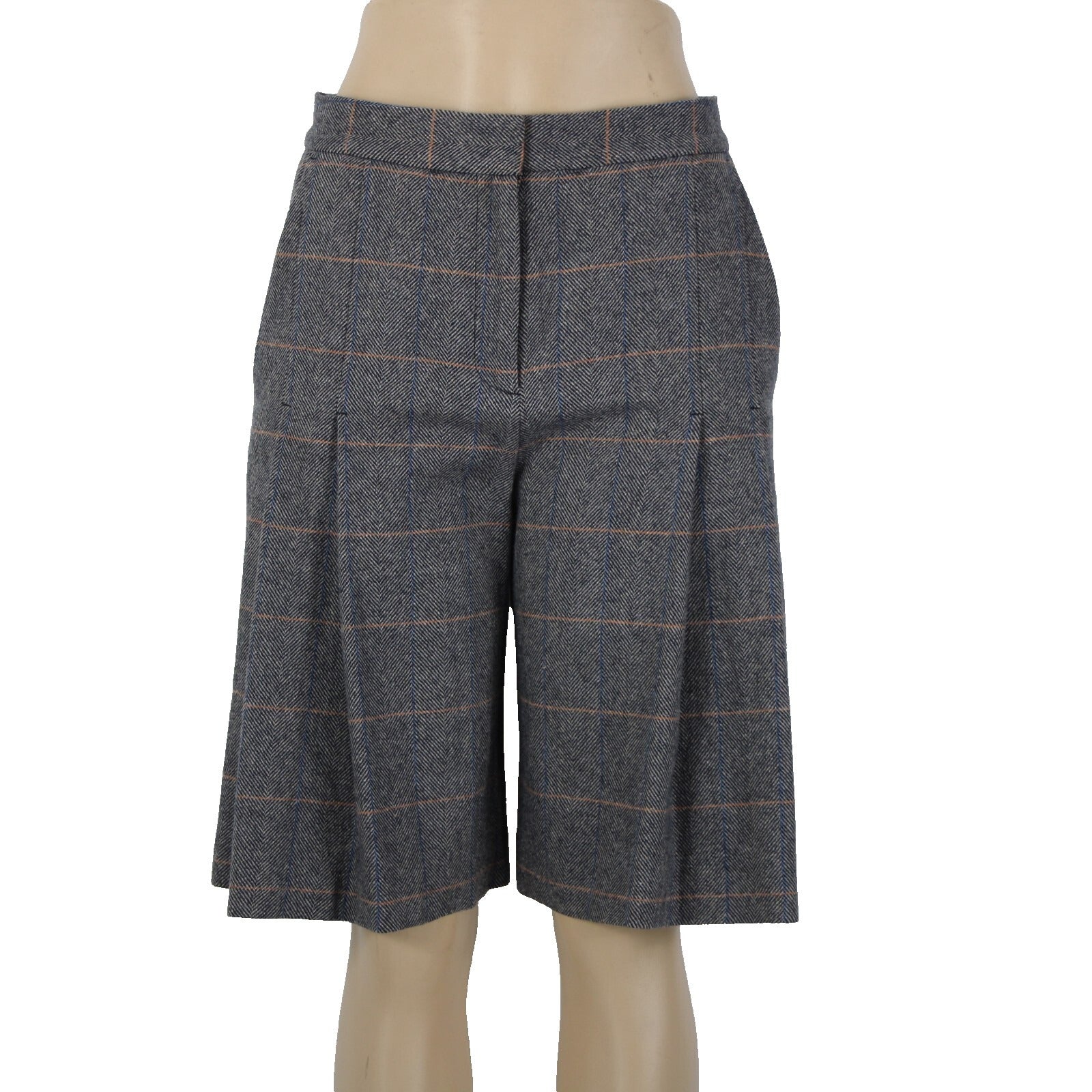 Rag Bone NEW $325 Sz 2 x 11 Gray White Blue Orange Plaid Pleat Tweed Wool Short