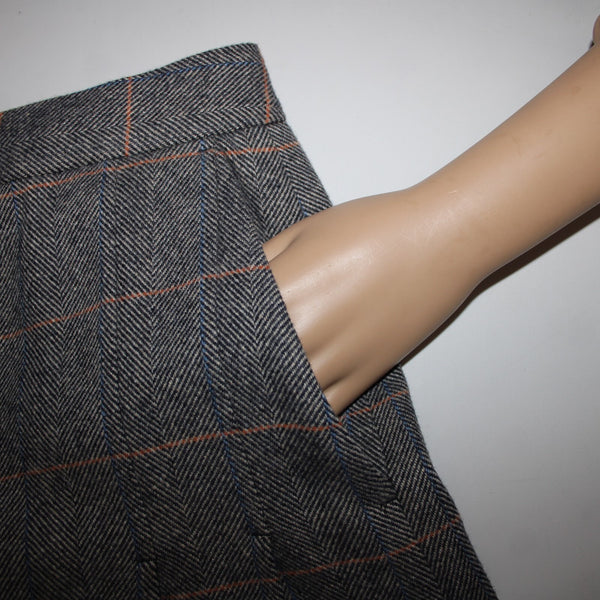 Rag Bone NEW $325 Sz 2 x 11 Gray White Blue Orange Plaid Pleat Tweed Wool Short