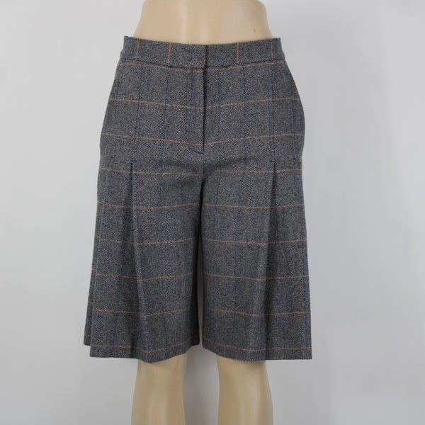 Rag Bone NEW $325 Sz 2 x 11 Gray White Blue Orange Plaid Pleat Tweed Wool Short