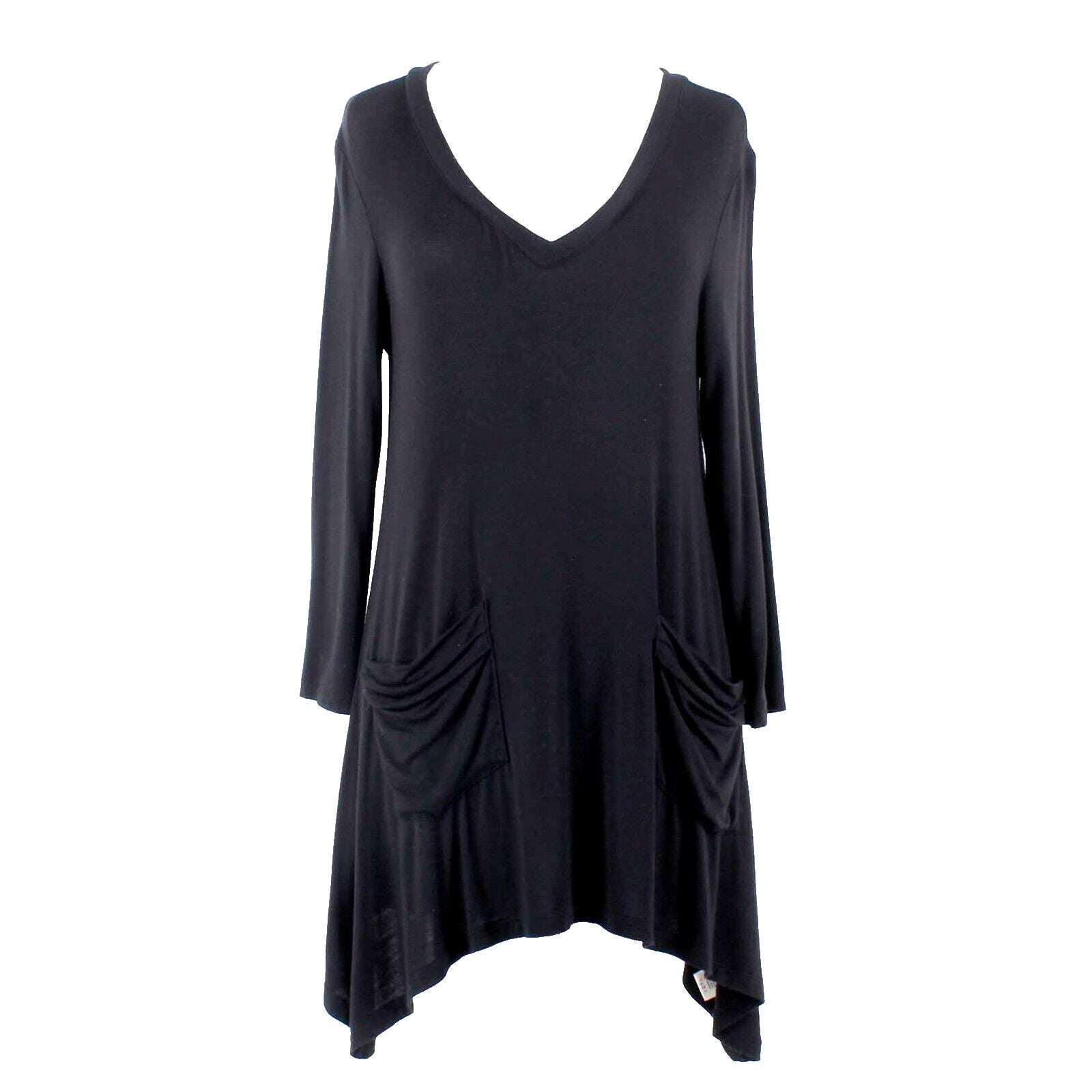 Logo Sx XXS Black V Neck Asymmetrical Pockets Rayon Spandex Oversize Top