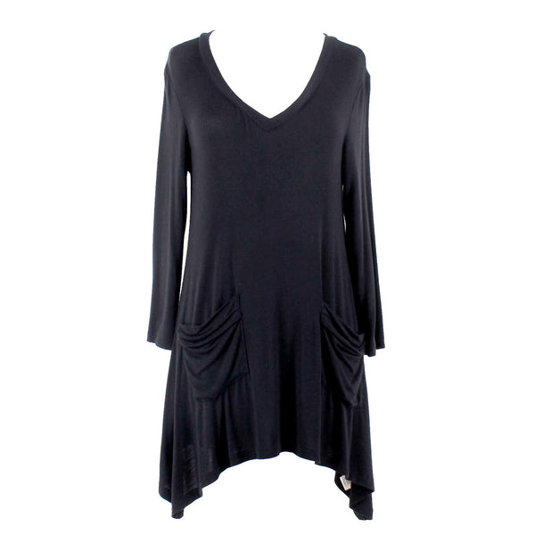 Logo Sx XXS Black V Neck Asymmetrical Pockets Rayon Spandex Oversize Top