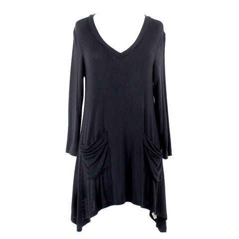 Logo Sx XXS Black V Neck Asymmetrical Pockets Rayon Spandex Oversize Top