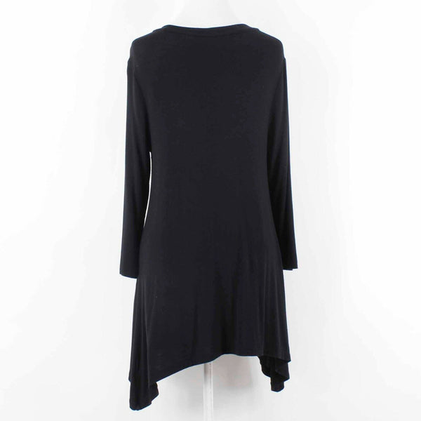 Logo Sx XXS Black V Neck Asymmetrical Pockets Rayon Spandex Oversize Top