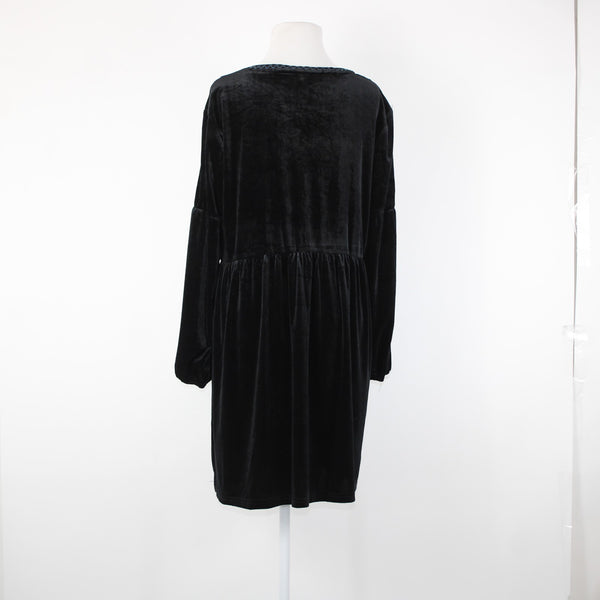 L Love Sz S Black Multi Color Embroidered Tasseled Velvet Poly Spandex Dress