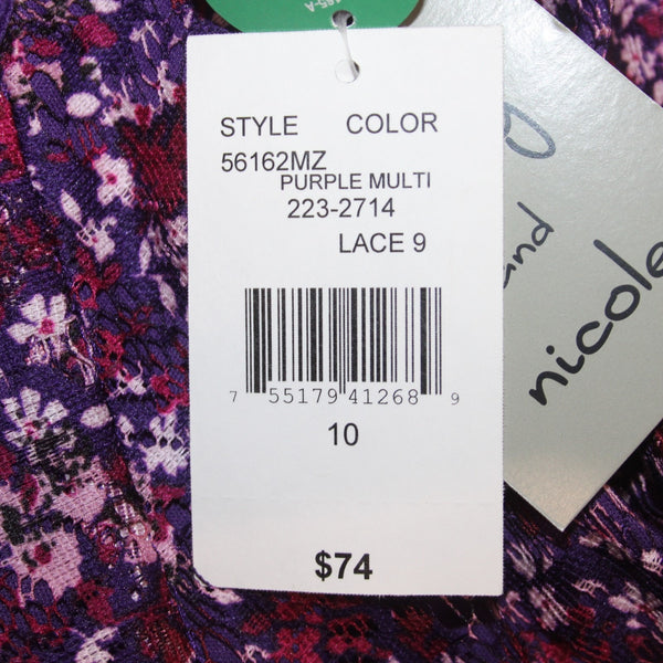 Danny And Nicole Dress NEW $74 Sz 10 Purple Multi Colored Pleated 100% Polyester
