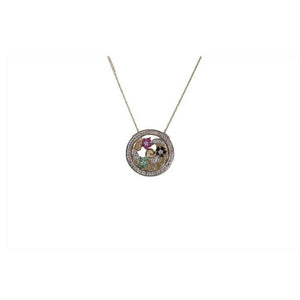 FAS 18in Sterling Silver Chain Blue Red Green Flower Stone Pendant Necklace