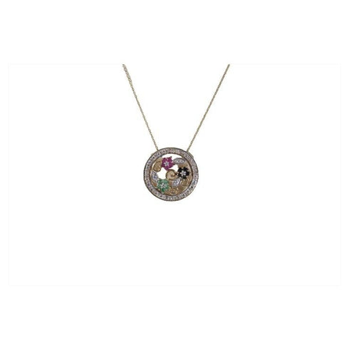 FAS 18in Sterling Silver Chain Blue Red Green Flower Stone Pendant Necklace