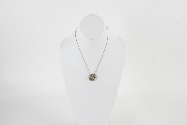 FAS 18in Sterling Silver Chain Blue Red Green Flower Stone Pendant Necklace