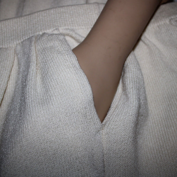 Toula Sz 6 x 29 Cream Elastic Waist Pleated Pocket Santana Knit Wool AS IS Pant