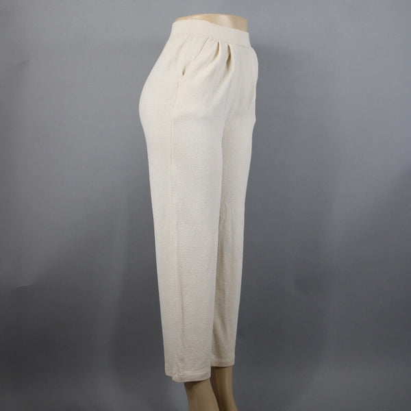 Toula Sz 6 x 29 Cream Elastic Waist Pleated Pocket Santana Knit Wool AS IS Pant