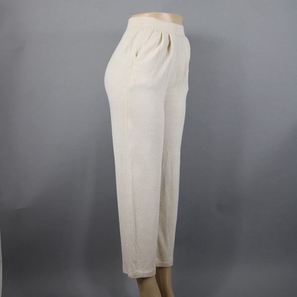 Toula Sz 6 x 29 Cream Elastic Waist Pleated Pocket Santana Knit Wool AS IS Pant