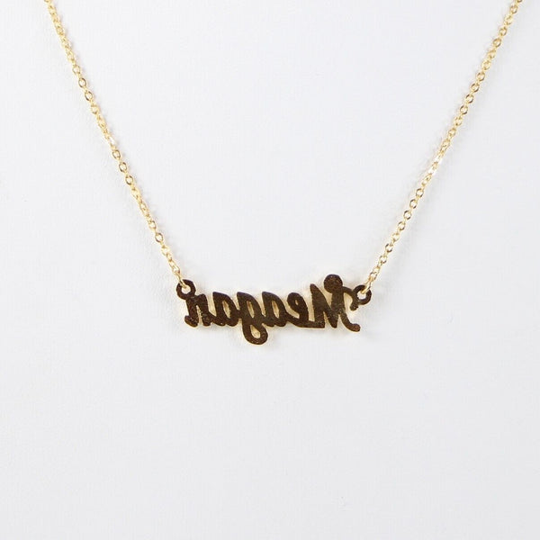 MEAGAN Name Goldtone Rhinestone 14.5" w 4.5" Multi Ring Ext Necklace