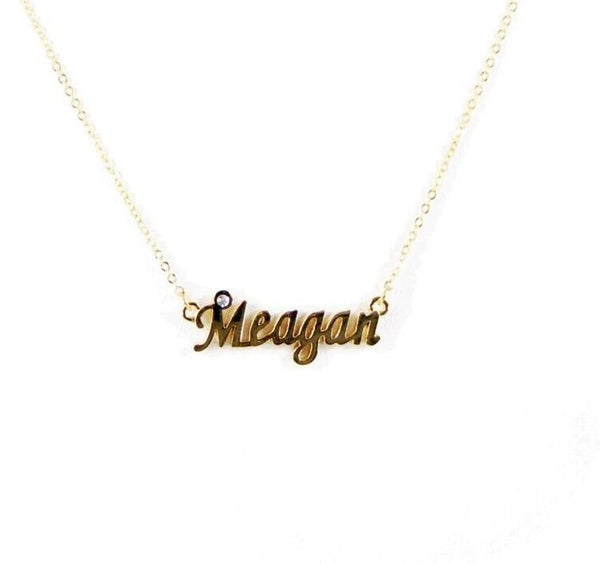 MEAGAN Name Goldtone Rhinestone 14.5" w 4.5" Multi Ring Ext Necklace