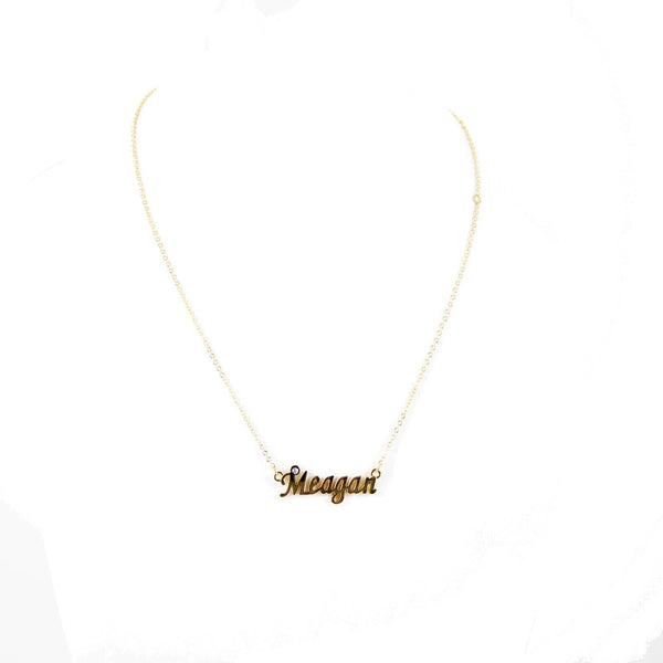 MEAGAN Name Goldtone Rhinestone 14.5" w 4.5" Multi Ring Ext Necklace