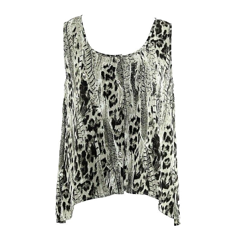 Mine NEW Sz L Sage Green Black Gold Sheer Hi Low Buttoned 100% Poly Top