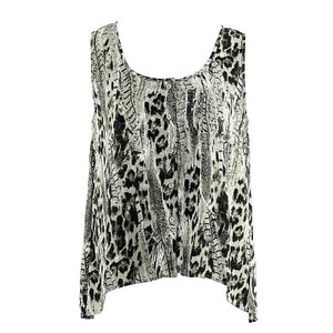 Mine NEW Sz L Sage Green Black Gold Sheer Hi Low Buttoned 100% Poly Top