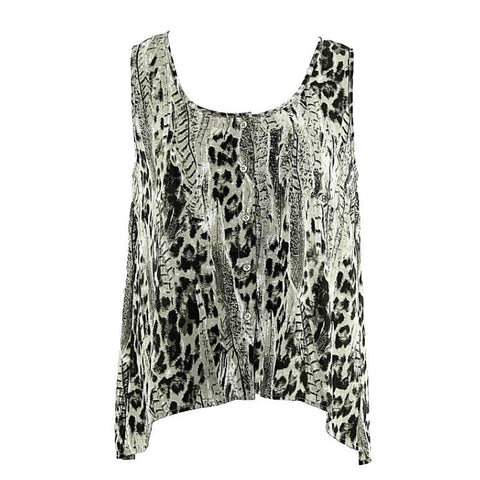 Mine NEW Sz L Sage Green Black Gold Sheer Hi Low Buttoned 100% Poly Top