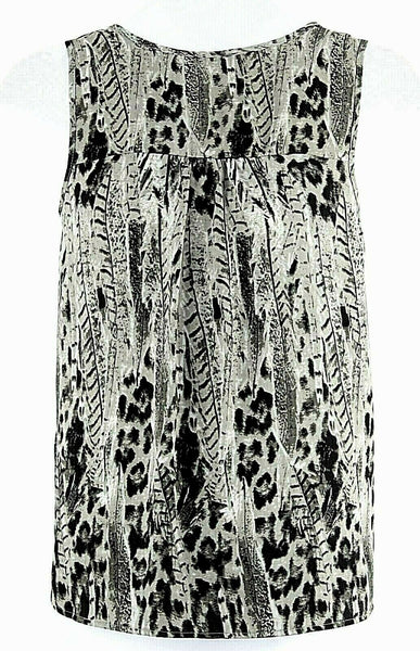 Mine NEW Sz L Sage Green Black Gold Sheer Hi Low Buttoned 100% Poly Top