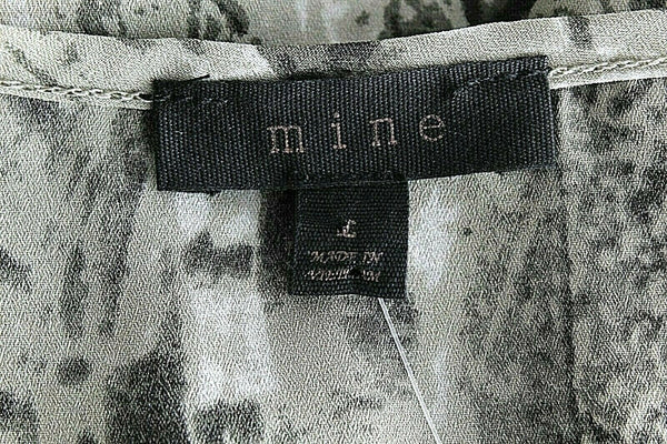 Mine NEW Sz L Sage Green Black Gold Sheer Hi Low Buttoned 100% Poly Top