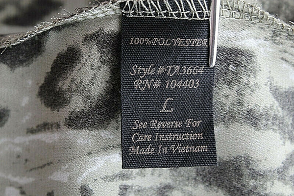 Mine NEW Sz L Sage Green Black Gold Sheer Hi Low Buttoned 100% Poly Top