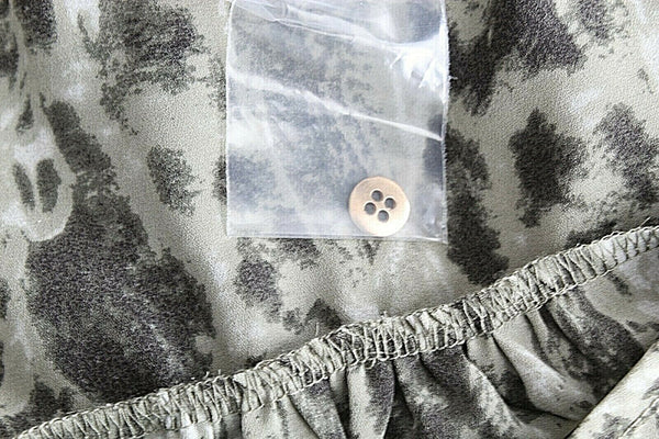 Mine NEW Sz L Sage Green Black Gold Sheer Hi Low Buttoned 100% Poly Top