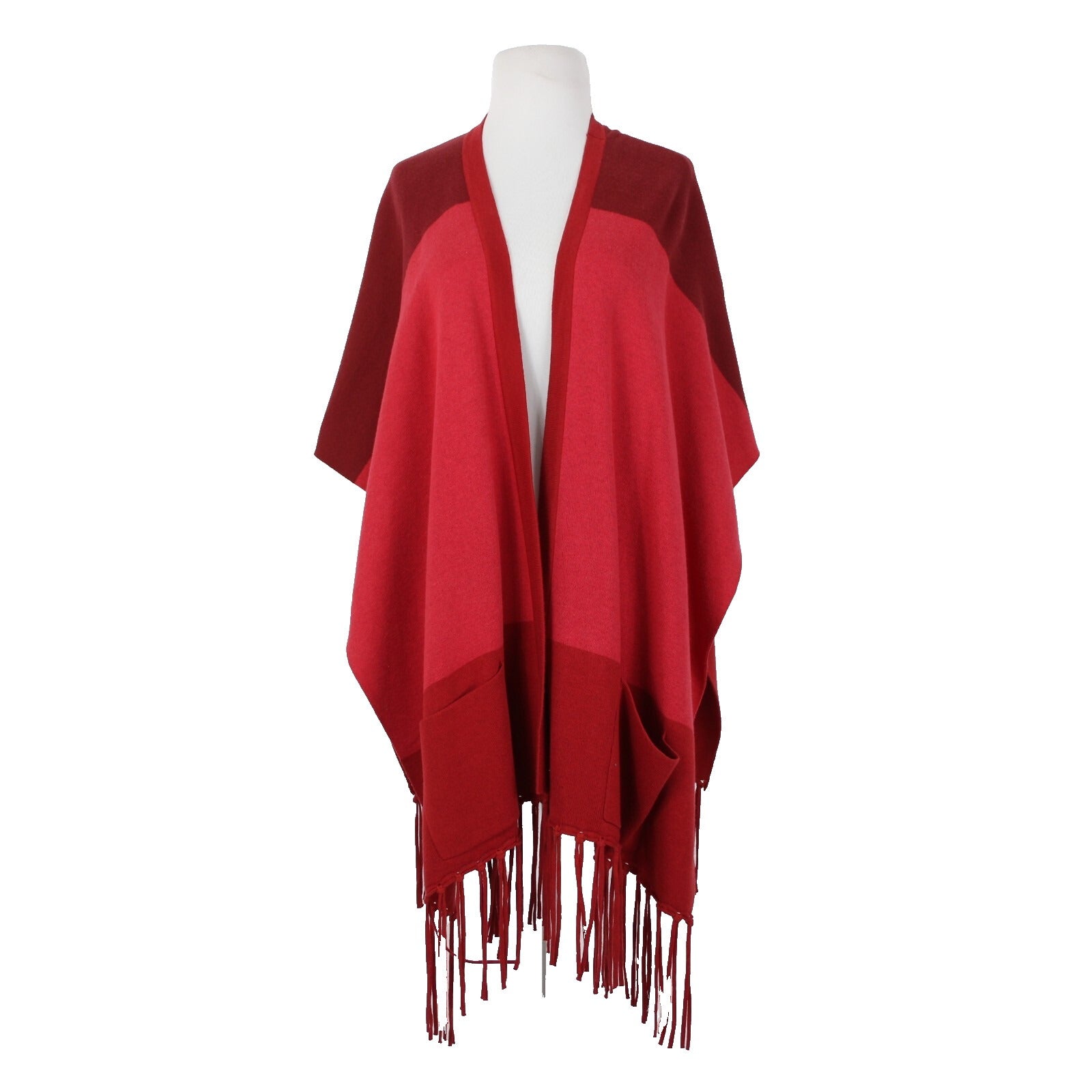 Cabi Sz XS/S Red Burgundy Fringe Pockets Cotton Viscose Nylon Wrap Sweater
