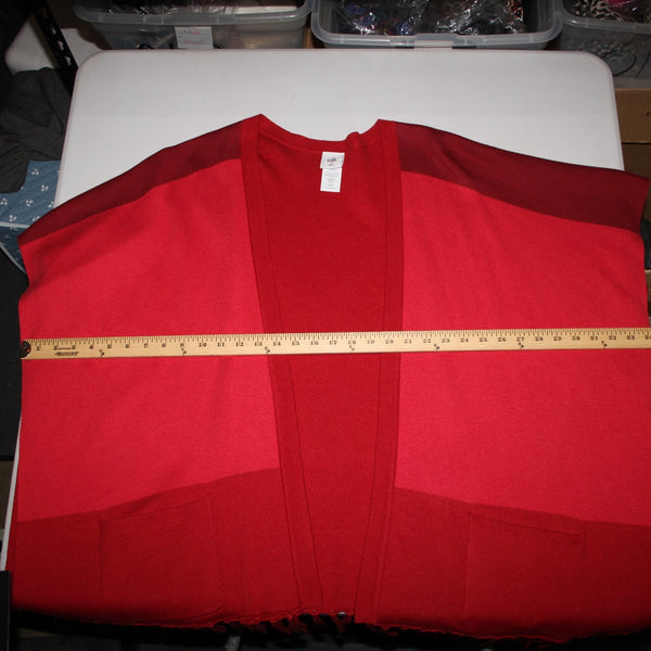 Cabi Sz XS/S Red Burgundy Fringe Pockets Cotton Viscose Nylon Wrap Sweater