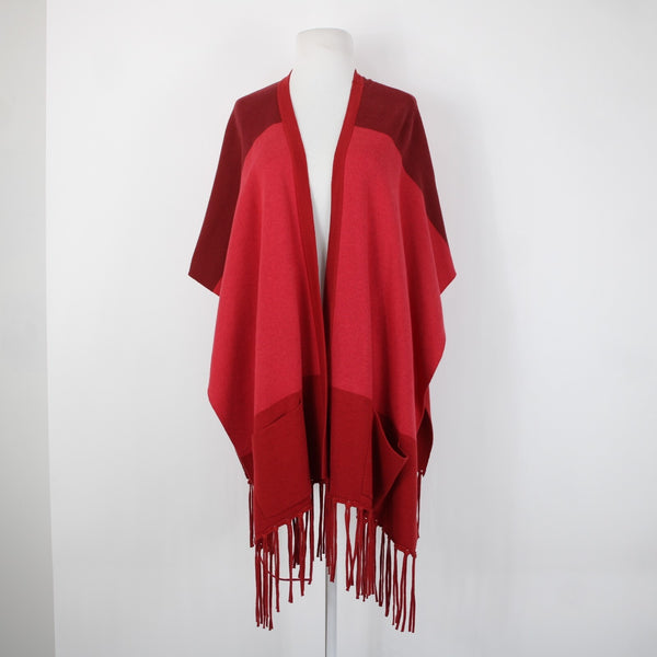 Cabi Sz XS/S Red Burgundy Fringe Pockets Cotton Viscose Nylon Wrap Sweater