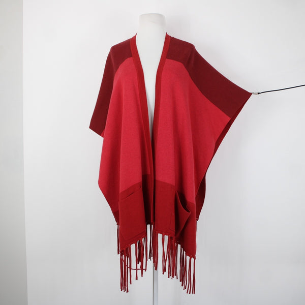 Cabi Sz XS/S Red Burgundy Fringe Pockets Cotton Viscose Nylon Wrap Sweater