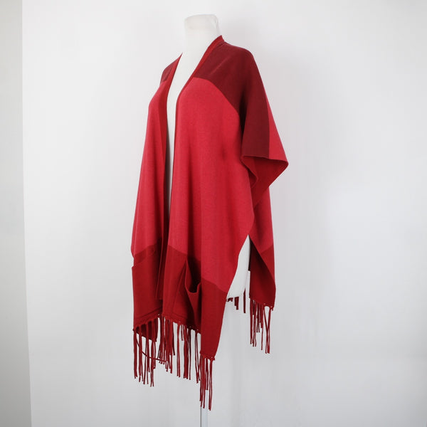 Cabi Sz XS/S Red Burgundy Fringe Pockets Cotton Viscose Nylon Wrap Sweater